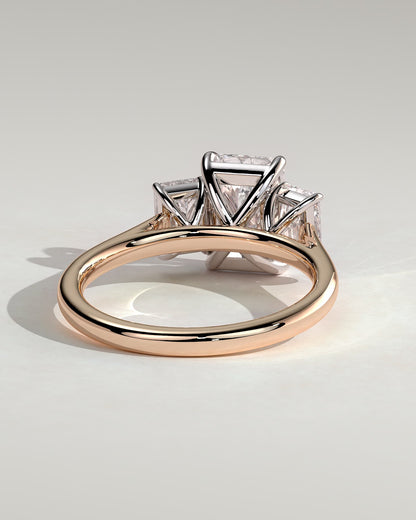 Ayla - Classic Radiant Claw Trilogy Engagement Ring - Rose Two-Tone