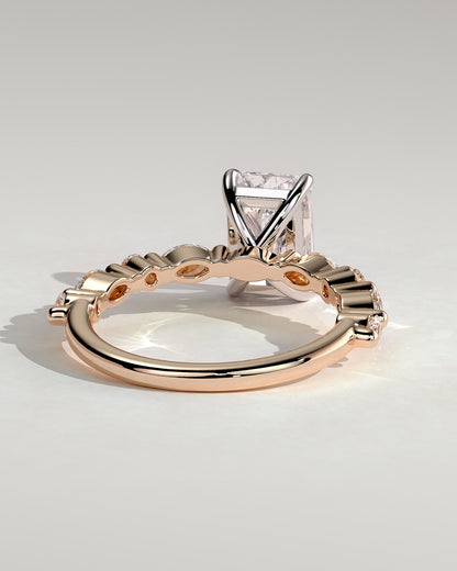 Dayna - Radiant Claw Solitaire with Marquise and Round Accent Stones Engagement Ring - Rose Two-Tone