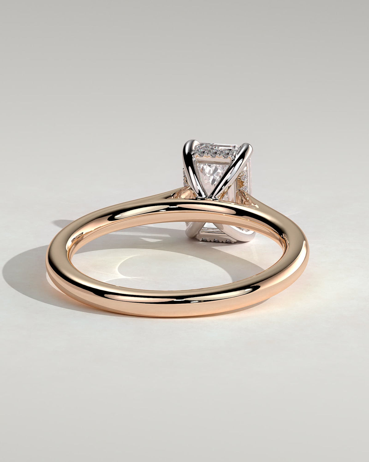 Jane - Emerald Claw Solitaire with Hidden Halo and Cathedral High Setting Engagement Ring - Rose Two-Tone