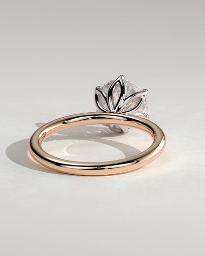 Iris - Round Claw Solitaire with Petal Gallery Engagement Ring - Rose Two-Tone