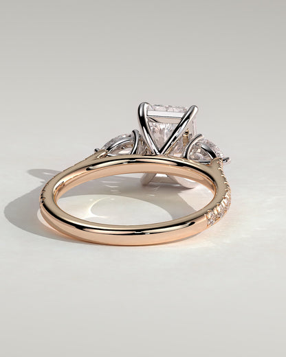Ginny - Radiant Claw Trilogy with Pear Side Stones and Pave Band Engagement Ring - Rose Two-Tone