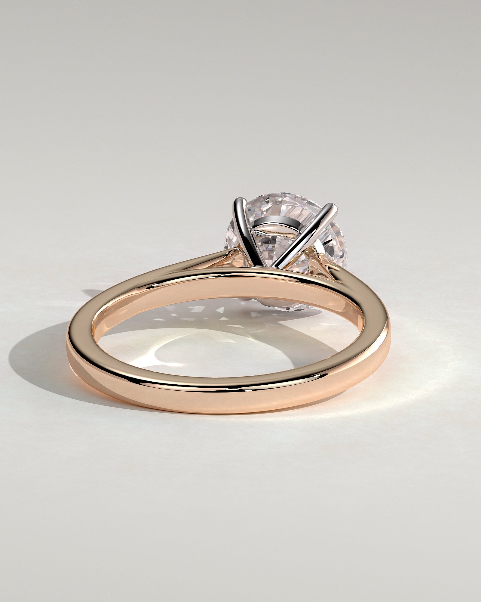 Georgia - Round Claw Solitaire with Flat Band and Cathedral High Setting Engagement Ring - Rose Two-Tone - Rose Two-Tone 2ct