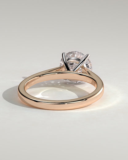 Georgia - Round Claw Solitaire with Flat Band and Cathedral High Setting Engagement Ring - Rose Two-Tone