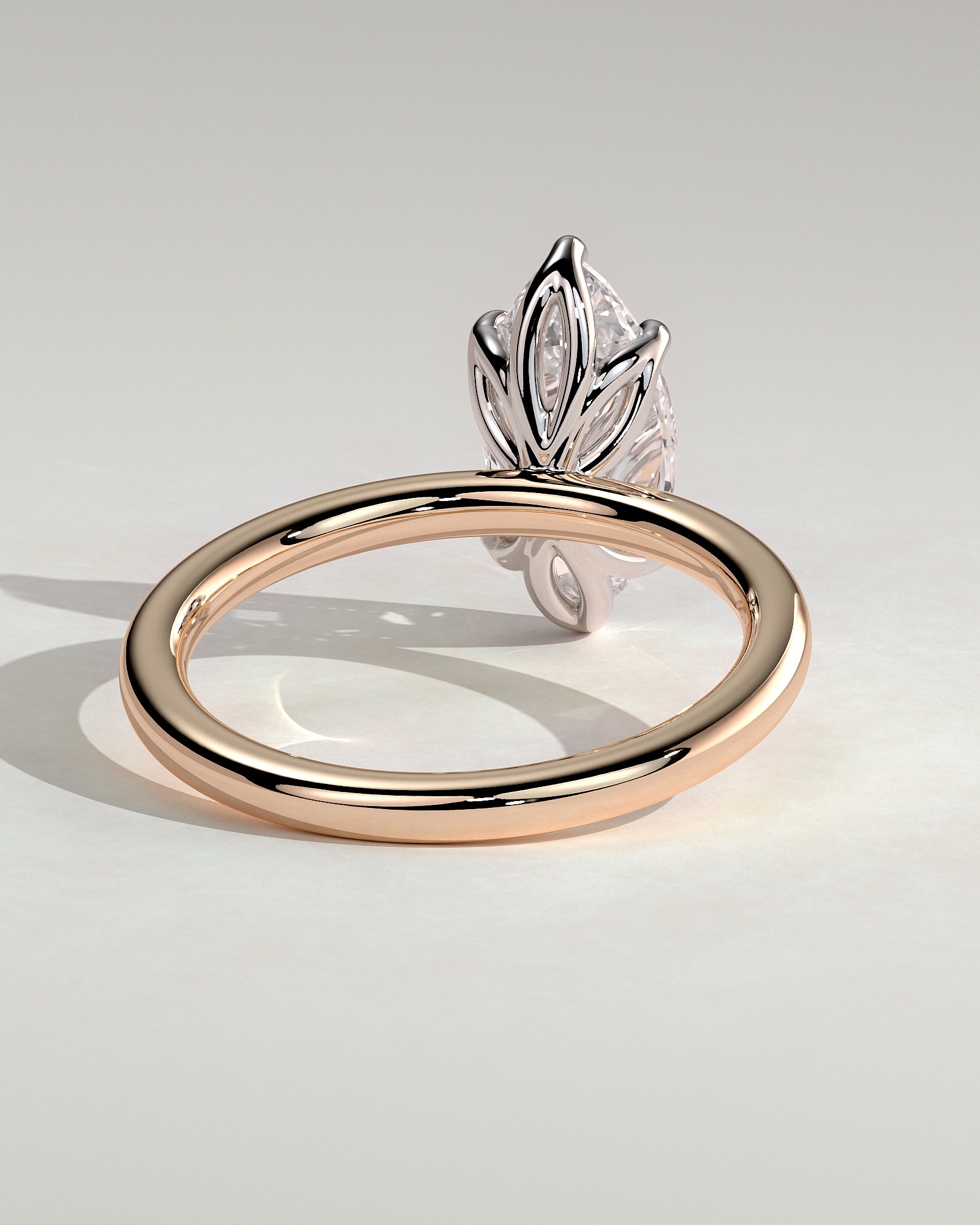 Eve - Marquise Claw Solitaire with Petal Gallery Engagement Ring - Rose Two-Tone - Rose Two-Tone 2ct