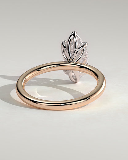 Eve - Marquise Claw Solitaire with Petal Gallery Engagement Ring - Rose Two-Tone