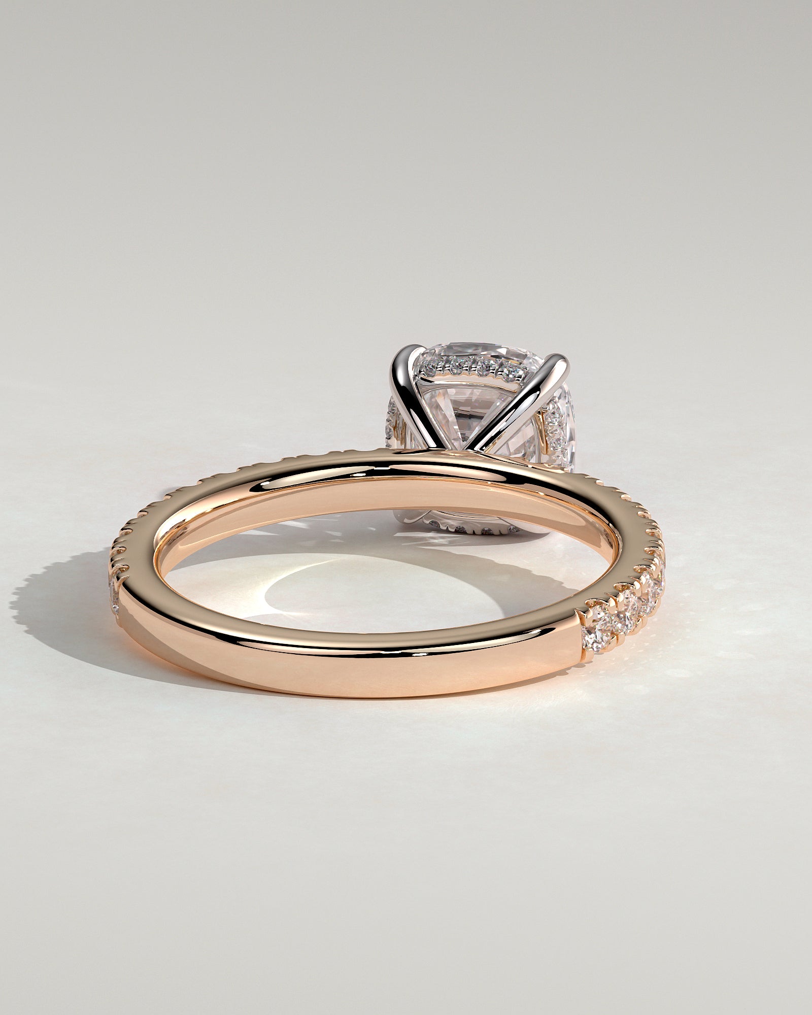 Claudia - Cushion Claw Solitaire with Hidden Halo and Pave Band Engagement Ring - Rose Two-Tone - Rose Two-Tone 2ct