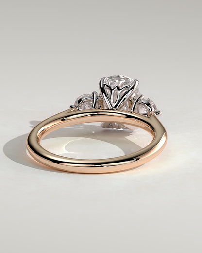 Charmaine - Elongated Cushion Claw Trilogy with Round Side Stones and Lily Detail Engagement Ring - Rose Two-Tone