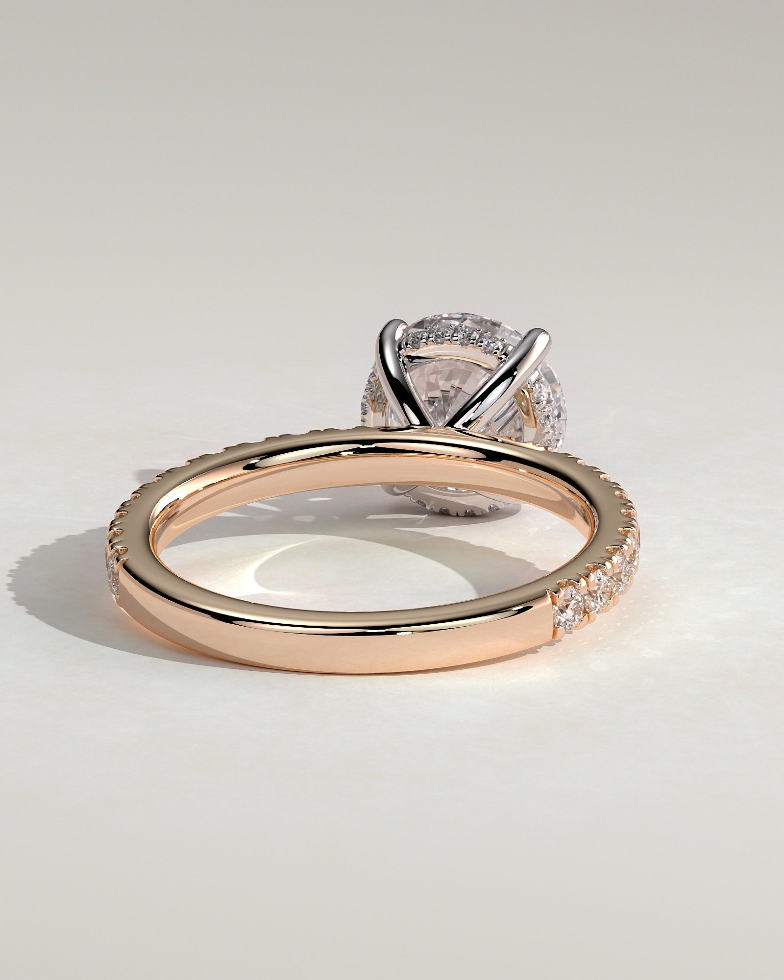 Charlie - Round Claw Solitaire with Hidden Halo and Pave Band Engagement Ring - Rose Two-Tone - Rose Two-Tone 2ct