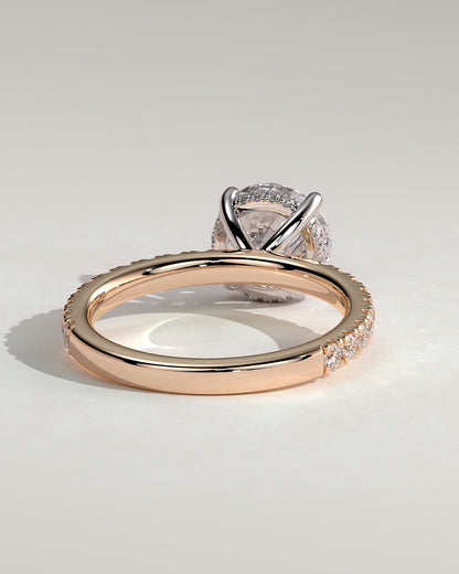 Charlie - Round Claw Solitaire with Hidden Halo and Pave Band Engagement Ring - Rose Two-Tone