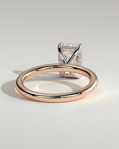 Carly - Radiant Claw Solitaire with Hidden Halo Engagement Ring - Rose Two-Tone