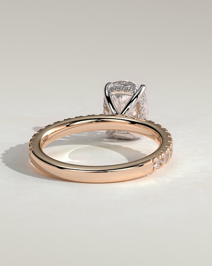 Camilla - Elongated Cushion Claw Solitaire with Hidden Halo and Pave Band Engagement Ring - Rose Two-Tone