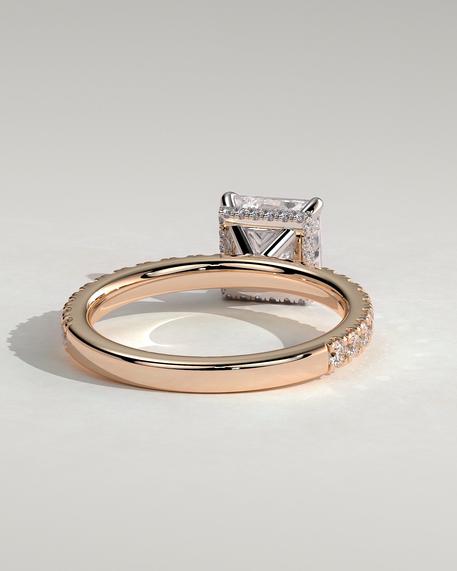 Brooklyn - Princess Claw Solitaire with Wrap Around Hidden Halo and Pave Band Engagement Ring - Rose Two-Tone - Rose Two-Tone 2ct