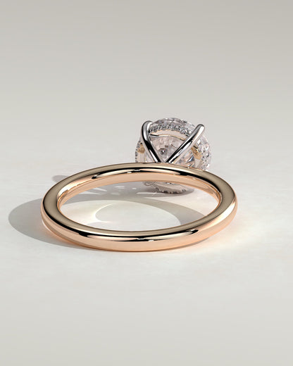 Bindi - Round Claw Solitaire with Hidden Halo Engagement Ring - Rose Two-Tone