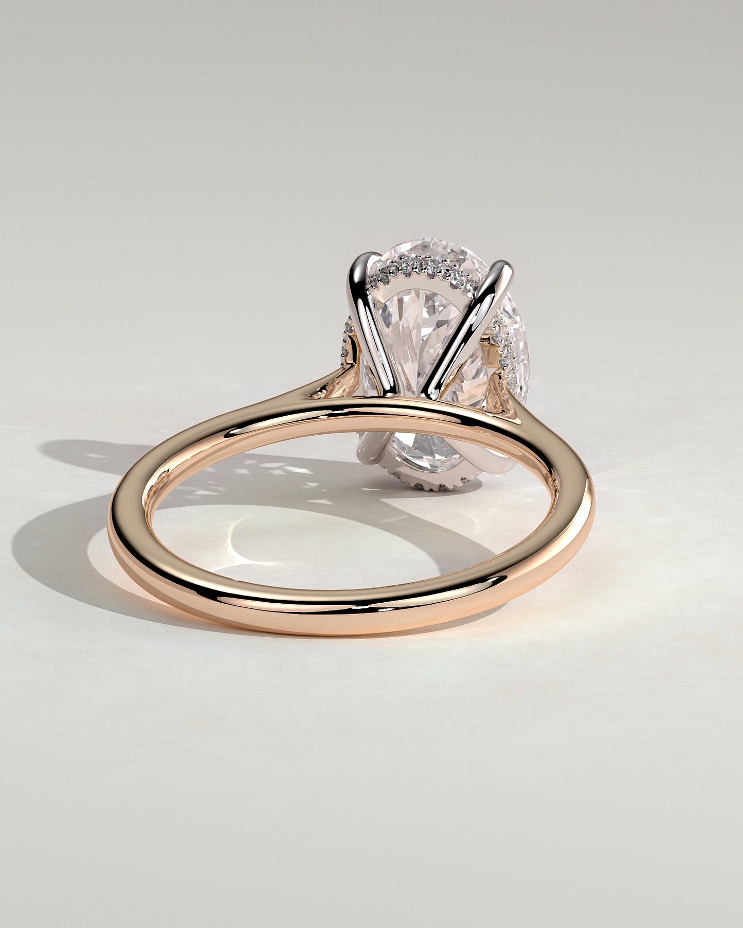 Bethany - Oval Claw Solitaire with Hidden Halo, Tapered Band and Cathedral High Setting Engagement Ring - Rose Two-Tone - Rose Two-Tone 2ct