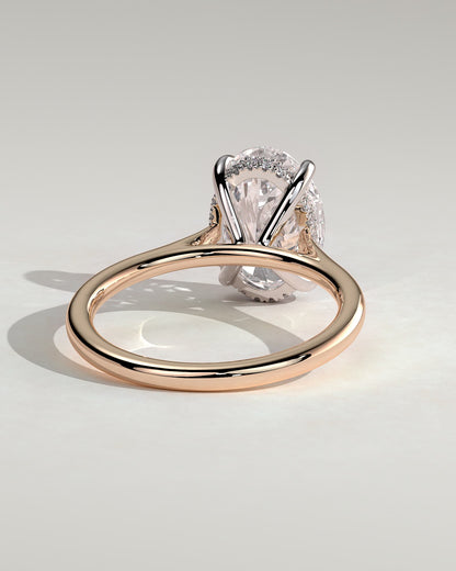 Bethany - Oval Claw Solitaire with Hidden Halo, Tapered Band and Cathedral High Setting Engagement Ring - Rose Two-Tone