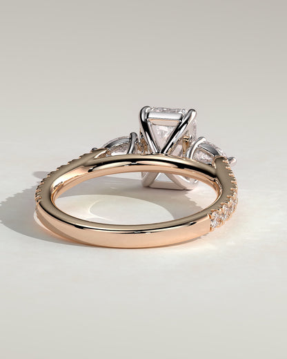 Autumn - Emerald Claw Trilogy with Pear Side Stones and Pave Band Engagement Ring - Rose Two-Tone
