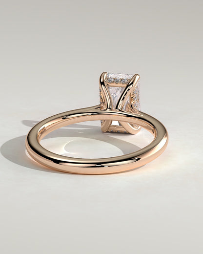Ari - Radiant Claw Solitaire with Hidden Halo, Tapered Band and Cathedral High Setting Engagement Ring - Rose Gold - rose gold - Lara Jewels