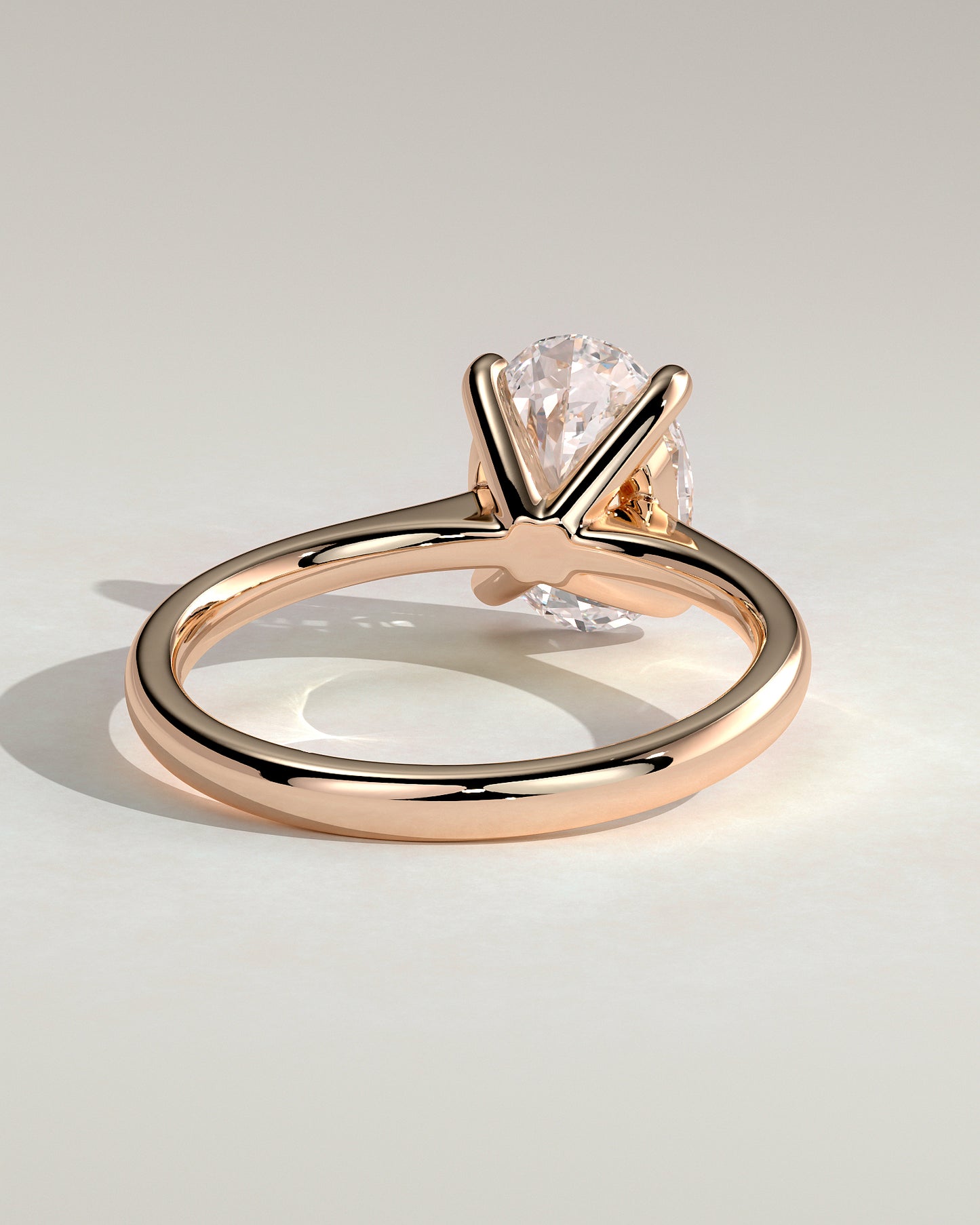 Emily - Oval Claw Solitaire with Pinched Tapered Band and Cathedral Low Setting Engagement Ring - Rose Gold - Rose Gold 2ct