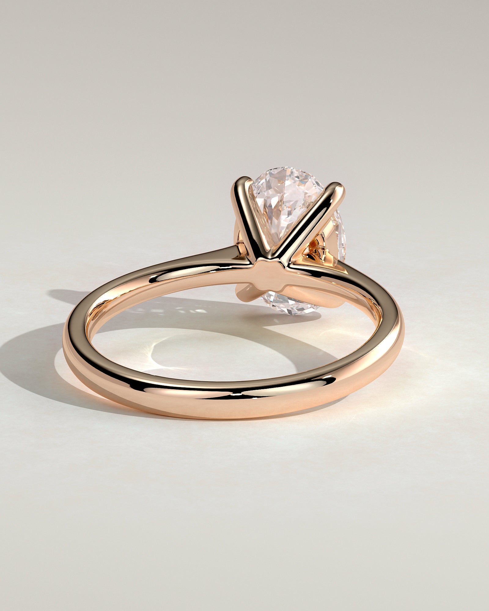 Emily - Oval Claw Solitaire with Pinched Tapered Band and Cathedral Low Setting Engagement Ring - Rose Gold - Rose Gold 2ct