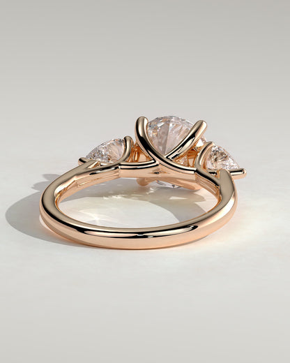 Adelyn - Round Claw Trilogy with Pear Side Stones and Open Trellis Gallery Engagement Ring - Rose Gold - rose gold - Lara Jewels