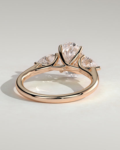 Amara - Oval Claw Trilogy with Pear Side Stones and Open Trellis Gallery Engagement Ring - Rose Gold - rose gold - Lara Jewels