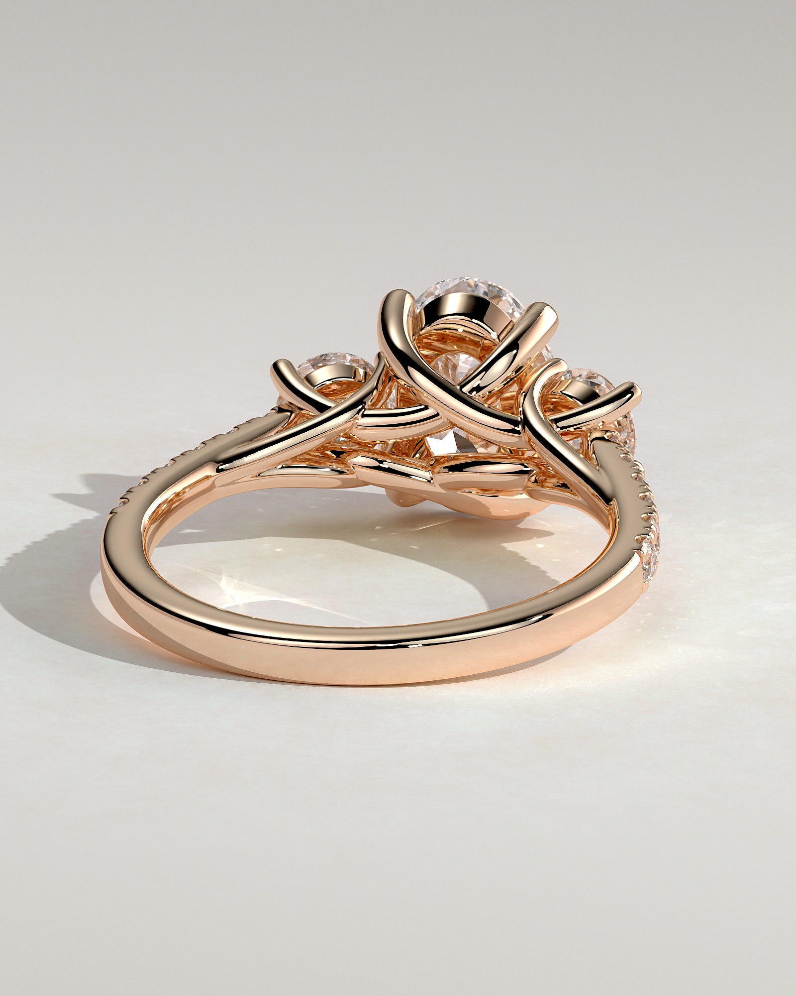 Aviana - Oval Claw Trilogy with Round Side Stones, Pave Band and Trellis Gallery  Engagement Ring - Rose Gold - Rose Gold 2ct