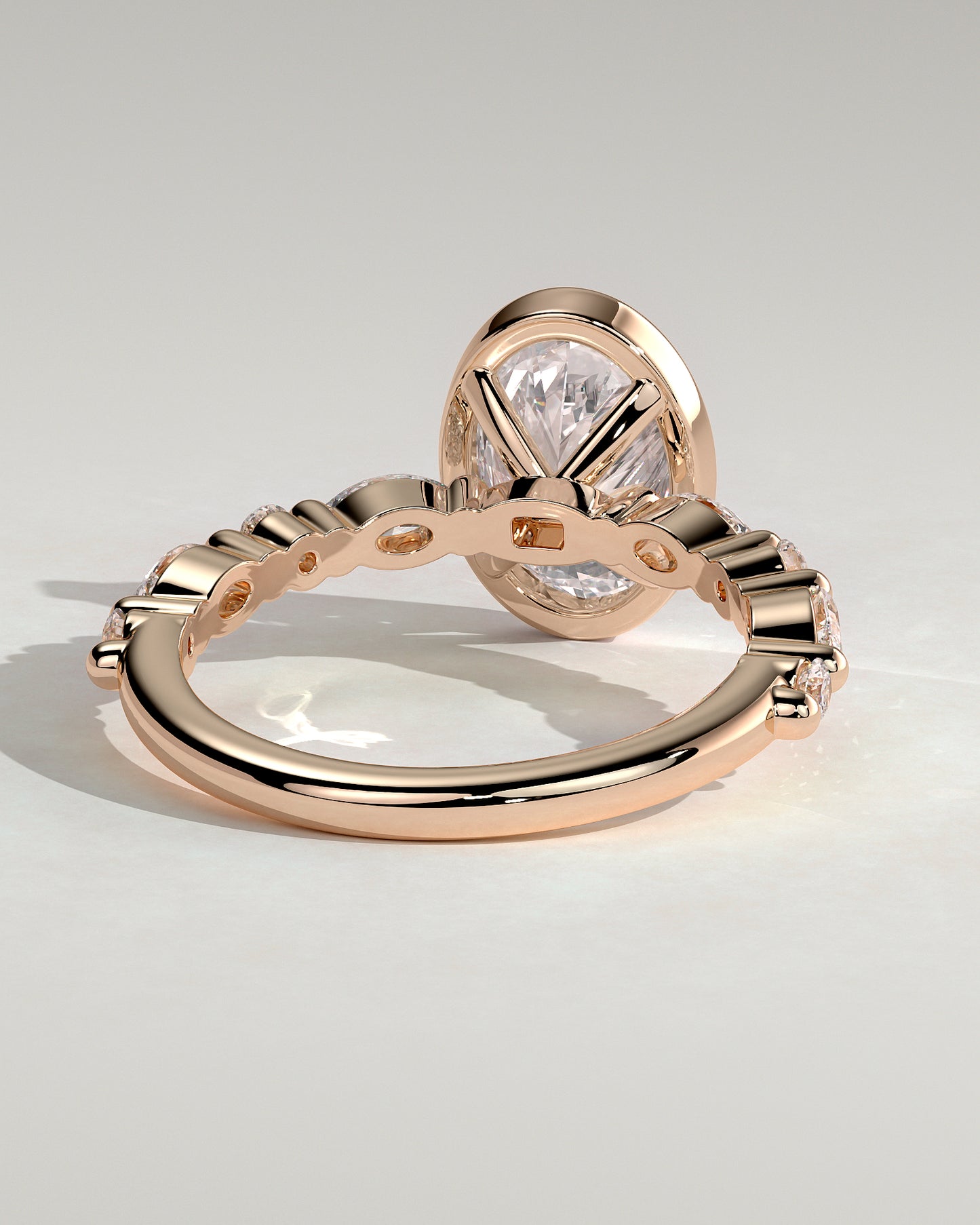Aylin - Oval Bezel Solitaire with Marquise-Round Accent Stones Engagement Ring - Rose Gold - Rose Gold 2ct