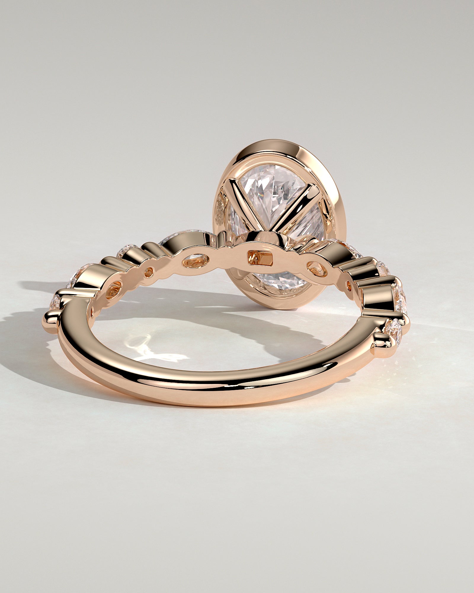 Aylin - Oval Bezel Solitaire with Marquise-Round Accent Stones Engagement Ring - Rose Gold - Rose Gold 2ct