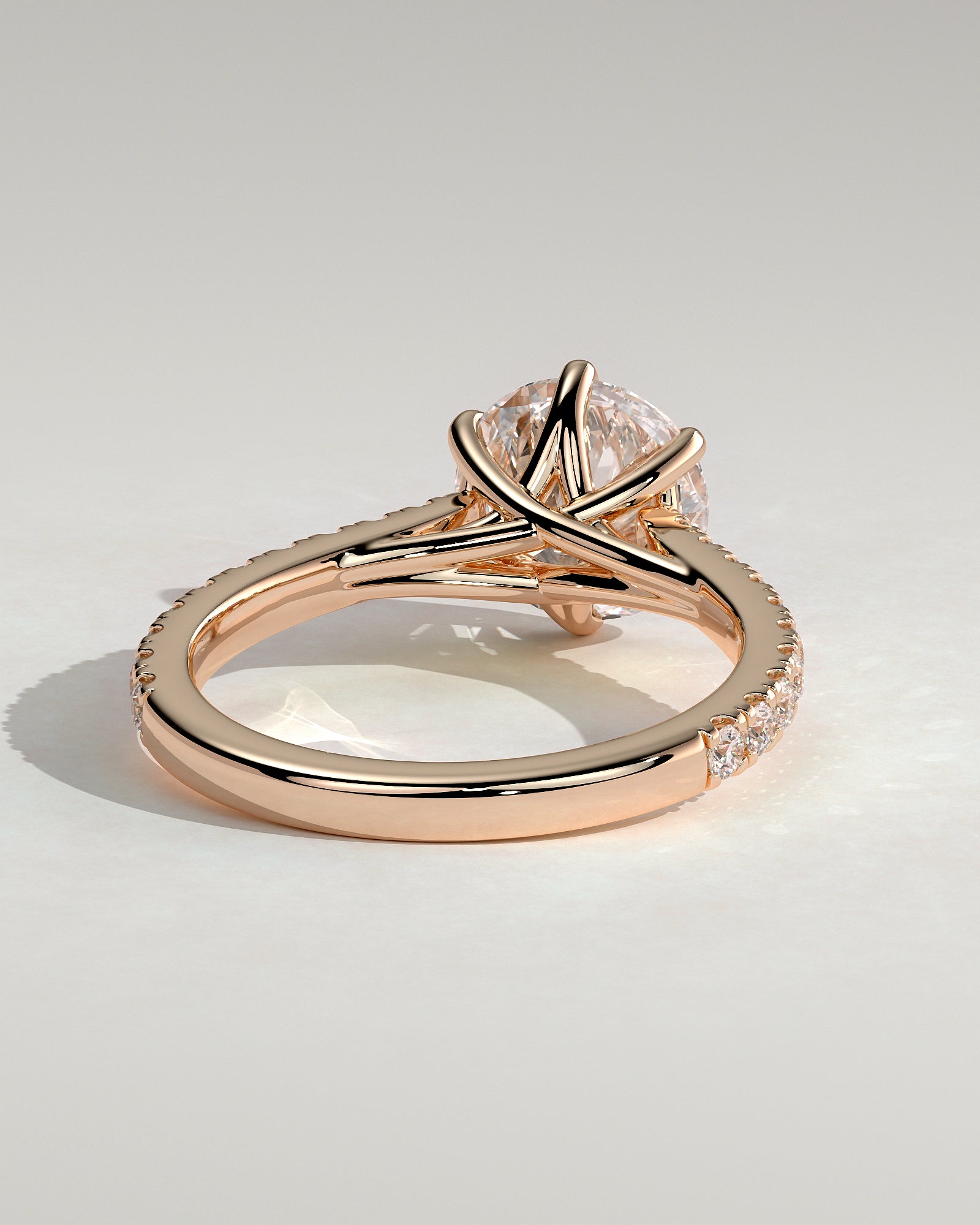 Briar - Round Claw Solitaire with Trellis Gallery, Pave Band and Cathedral Low Setting Engagement Ring - Rose Gold - Rose Gold 2ct