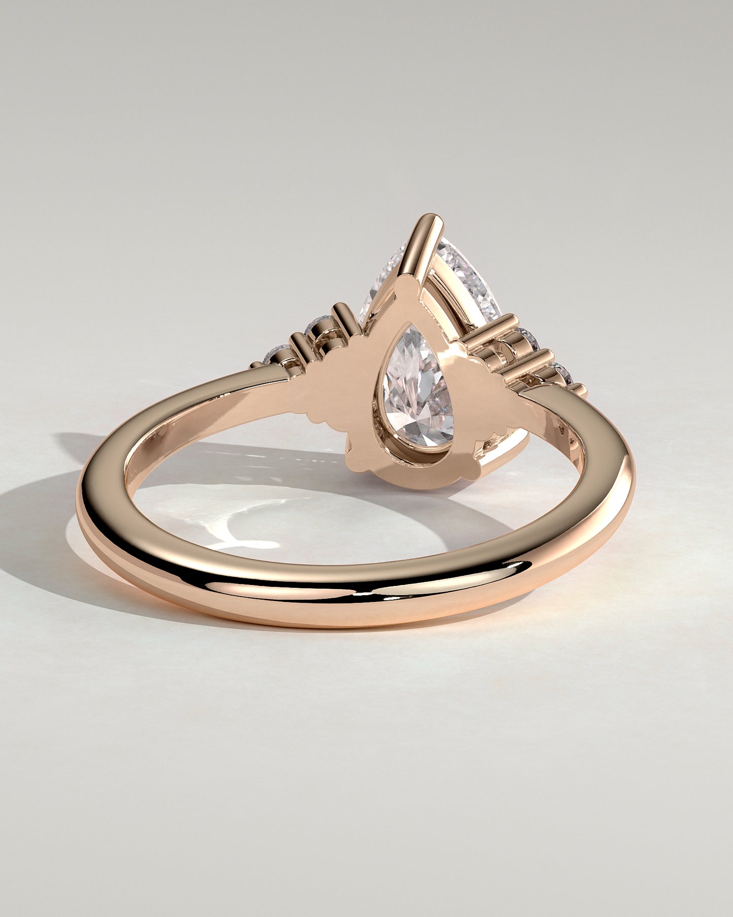 Brooke - Pear Claw Solitaire with Round Shoulder Stones Engagement Ring - Rose Gold - Rose Gold 2ct