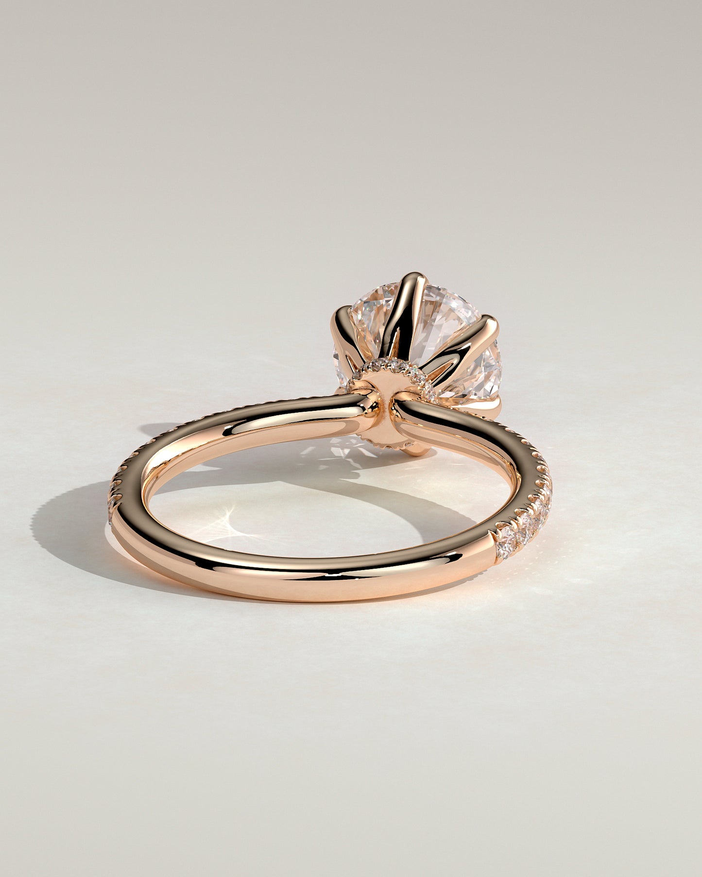Holly - Round Claw Solitaire with Pave Band and Pave Collar Engagement Ring - Rose Gold - Rose Gold 2ct