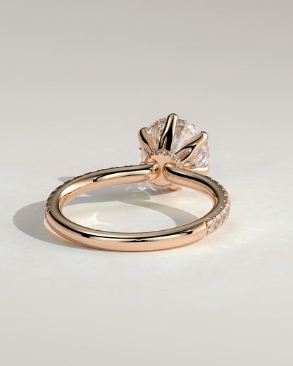 Holly - Round Claw Solitaire with Pave Band and Pave Collar Engagement Ring - Rose Gold