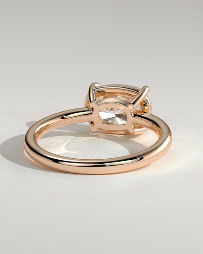 Daya - Elongated Cushion East West Claw Solitaire with Bezel Frame Engagement Ring - Rose Gold