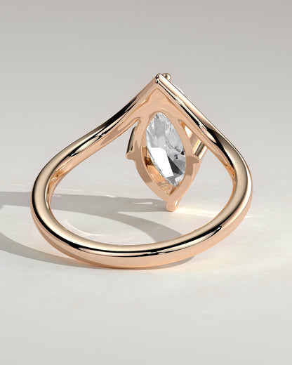 Giselle - Marquise Claw Solitaire with V Band Engagement Ring - Rose Gold