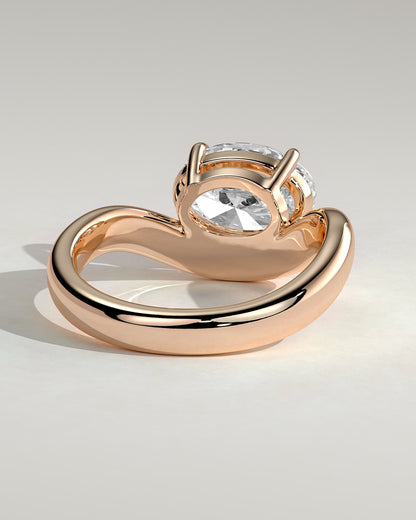 Hayley - Oval East West Claw Solitaire with Wave Band Engagement Ring - Rose Gold
