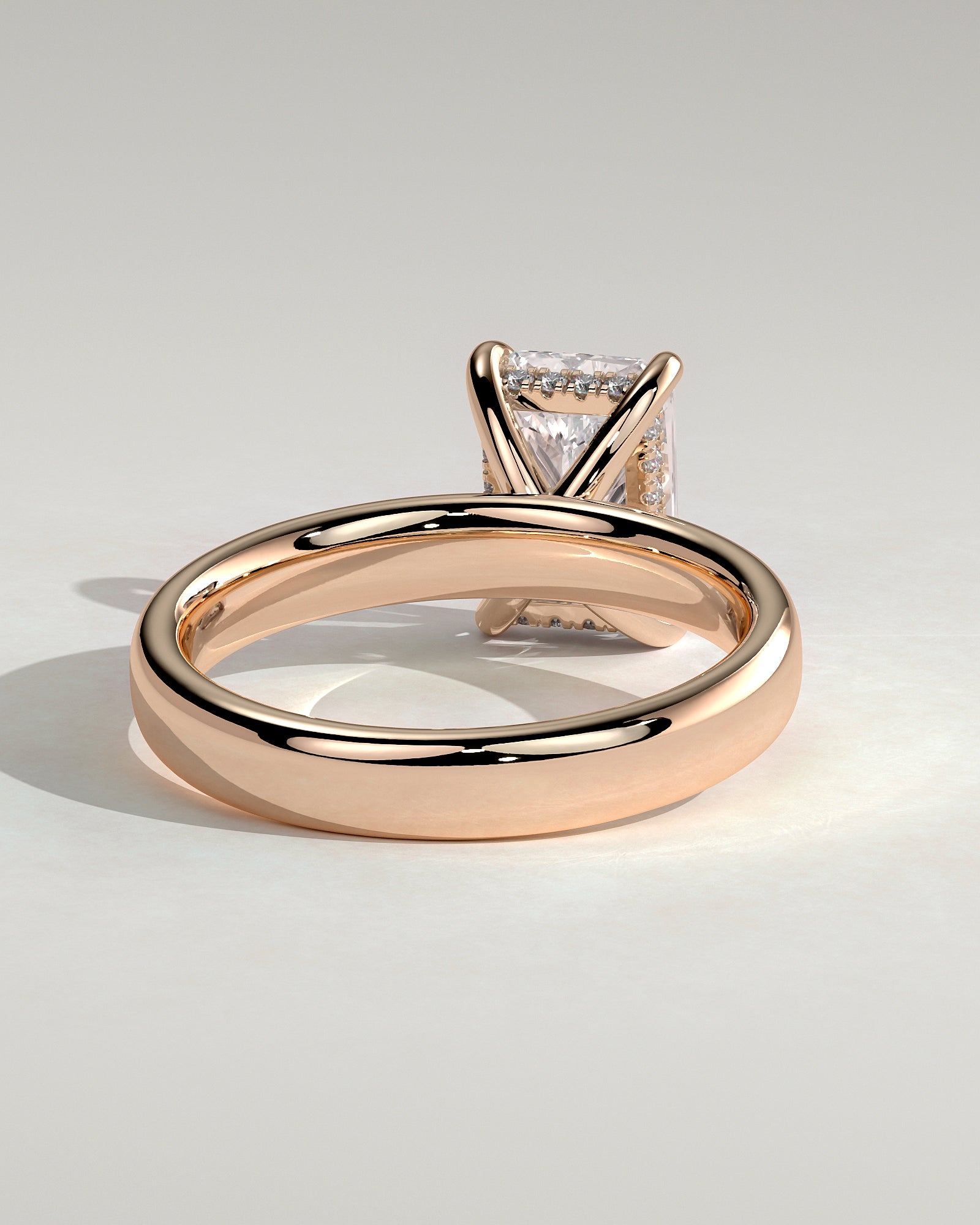 Angelina - Radiant Claw Solitaire with Cigar Band and Hidden Halo Engagement Ring - Rose Gold - Rose Gold 2ct