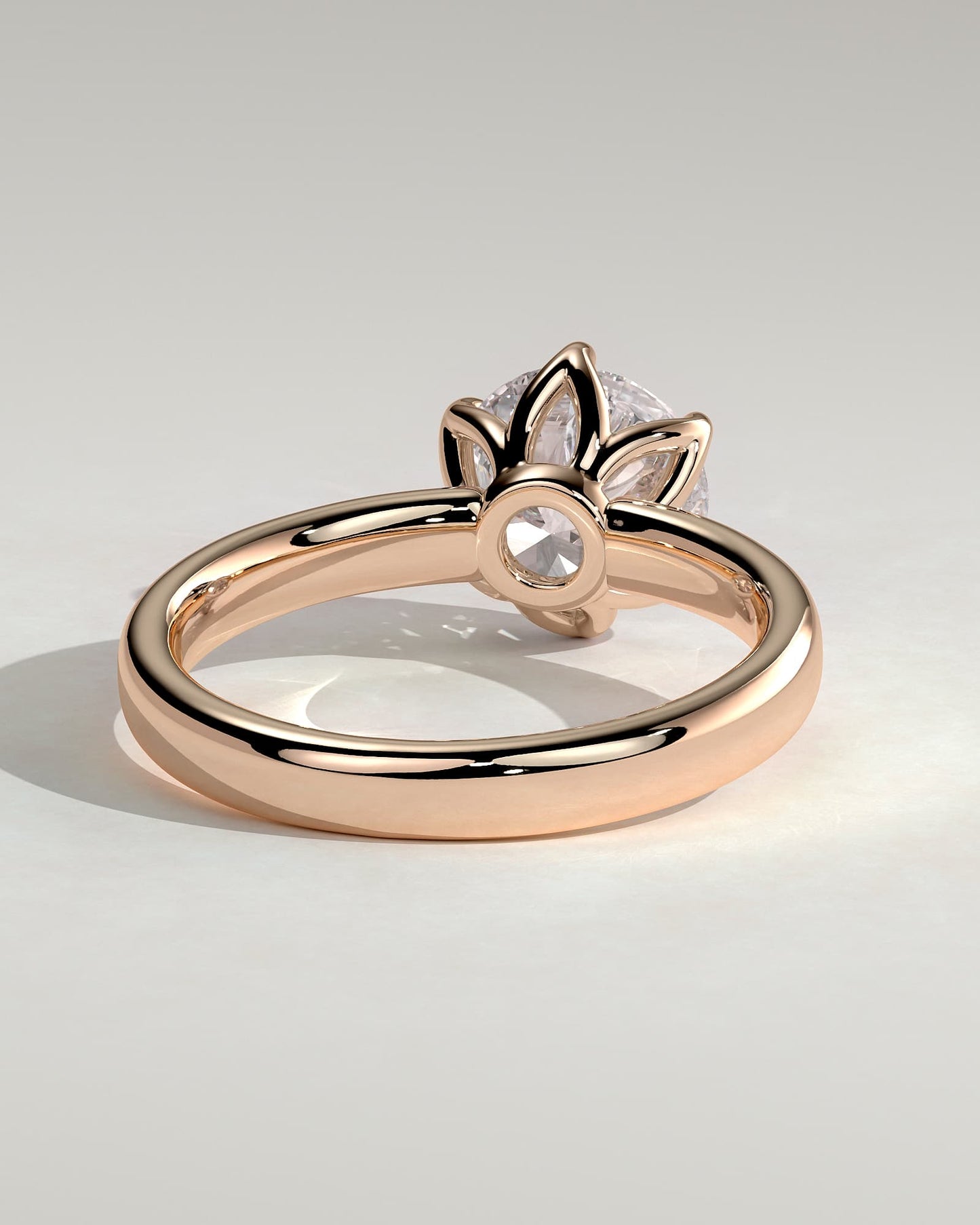 Jayden - Round Claw Solitaire with Petal Gallery and Cigar Band Engagement Ring - Rose Gold