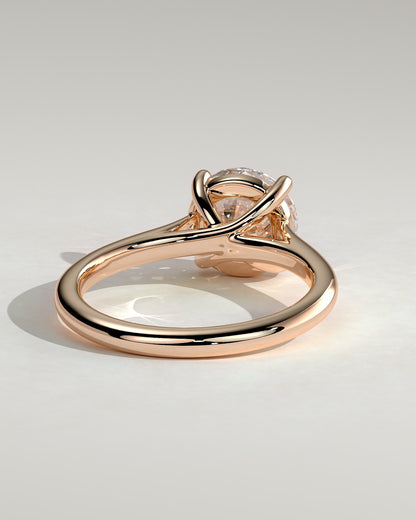 Noelle - Round Claw Solitaire with Trellis Gallery and Cathedral Low Setting Engagement Ring - Rose Gold