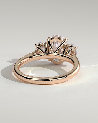 Isla - Oval Claw Trilogy with Oval Side Stones Engagement Ring - Rose Gold