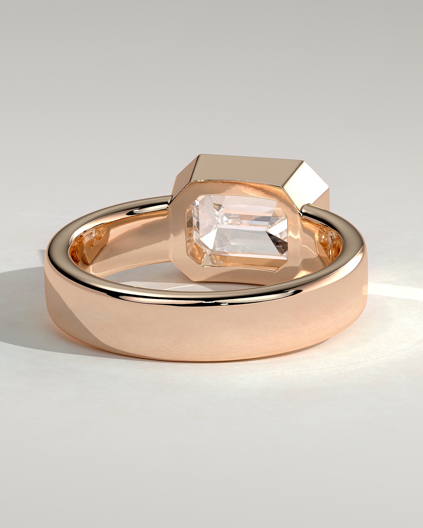 Adrian - Statement Emerald East West Bezel Solitaire with Flat Cigar Band Engagement Ring - Rose Gold - Rose Gold 2ct