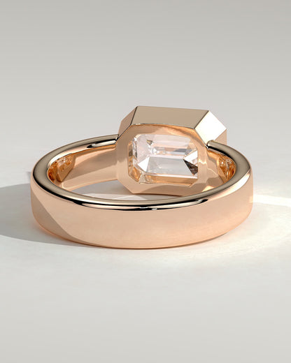 Adrian - Statement Emerald East West Bezel Solitaire with Flat Cigar Band Engagement Ring - Rose Gold - rose gold - Lara Jewels