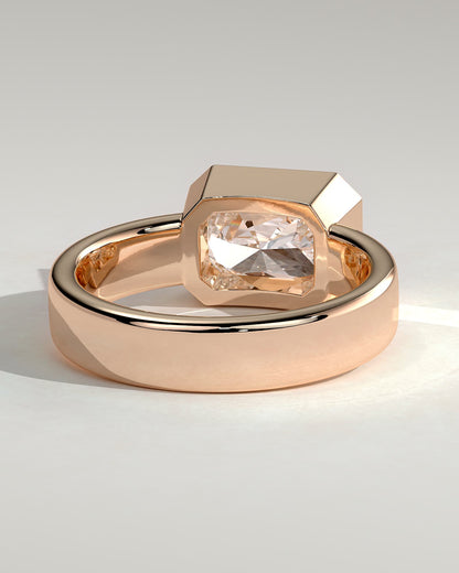 Frankie - Statement Radiant East West Bezel Solitaire with Flat Cigar Band Engagement Ring - Rose Gold