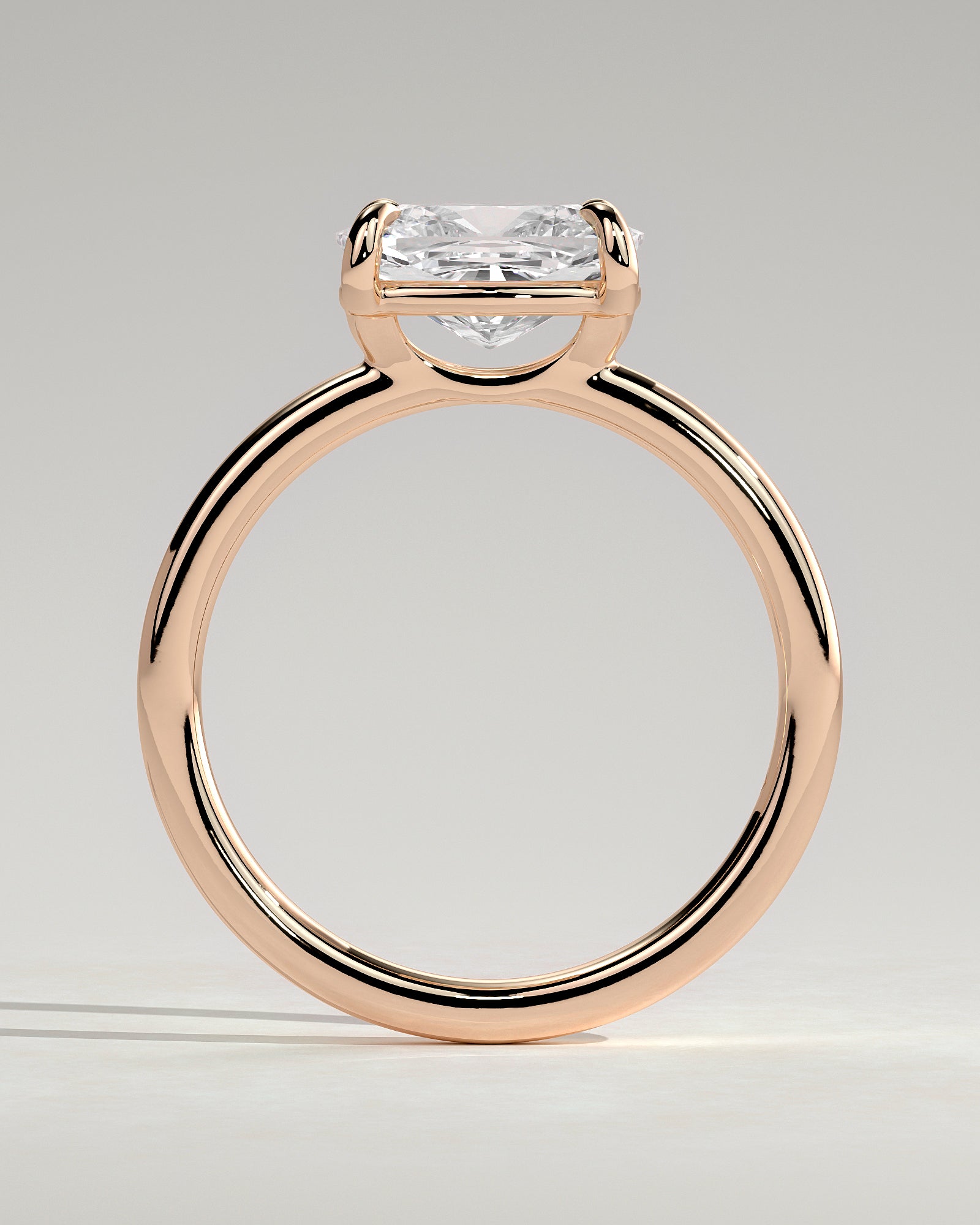 Fiona - Elongated Cushion East West Claw Solitaire with Raised Basket Gallery Engagement Ring - Rose Gold - Rose Gold 2ct