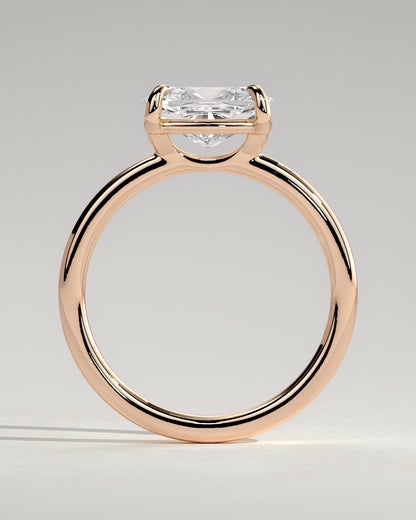 Fiona - Elongated Cushion East West Claw Solitaire with Raised Basket Gallery Engagement Ring - Rose Gold