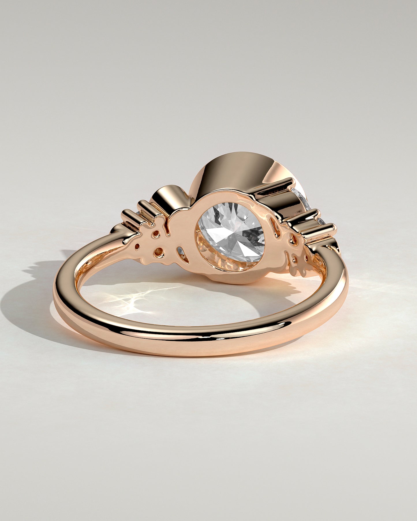 Alessia - Round Bezel Solitaire with Clustered Round-Marquise Mixed Set Shoulder Stones Engagement Ring - Rose Gold - Rose Gold 2ct