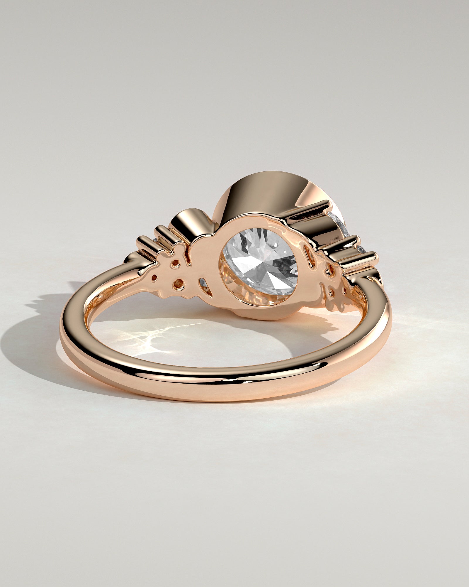 Alessia - Round Bezel Solitaire with Clustered Round-Marquise Mixed Set Shoulder Stones Engagement Ring - Rose Gold - Rose Gold 2ct