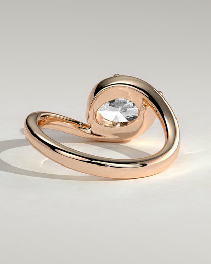 Casey - Oval East West Claw Solitaire with Bypass Band  Engagement Ring - Rose Gold