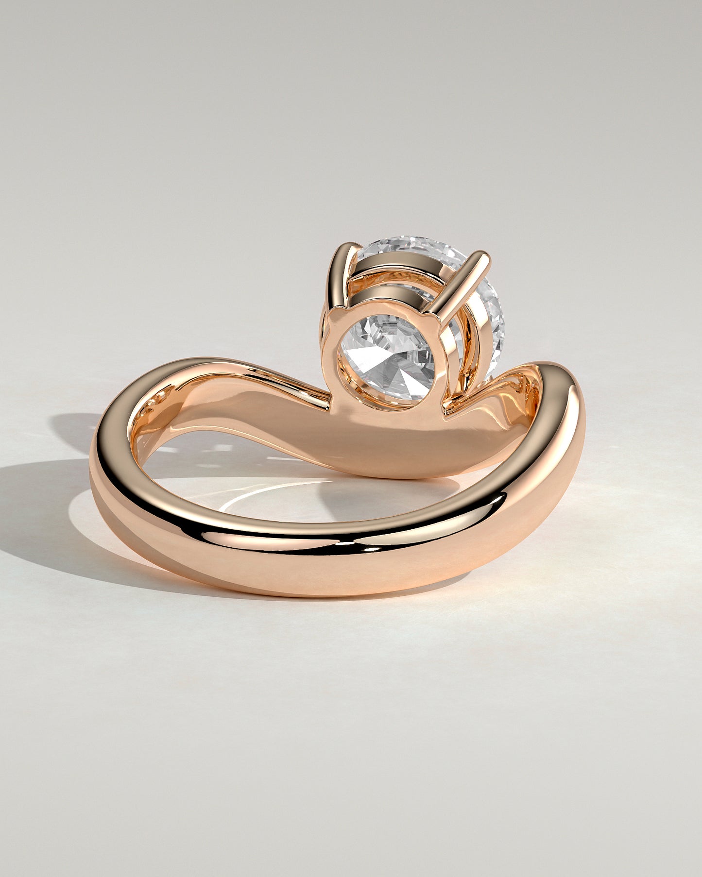 Charlotte - Round East West Claw Solitaire with Wave Band Engagement Ring - Rose Gold - Rose Gold 2ct