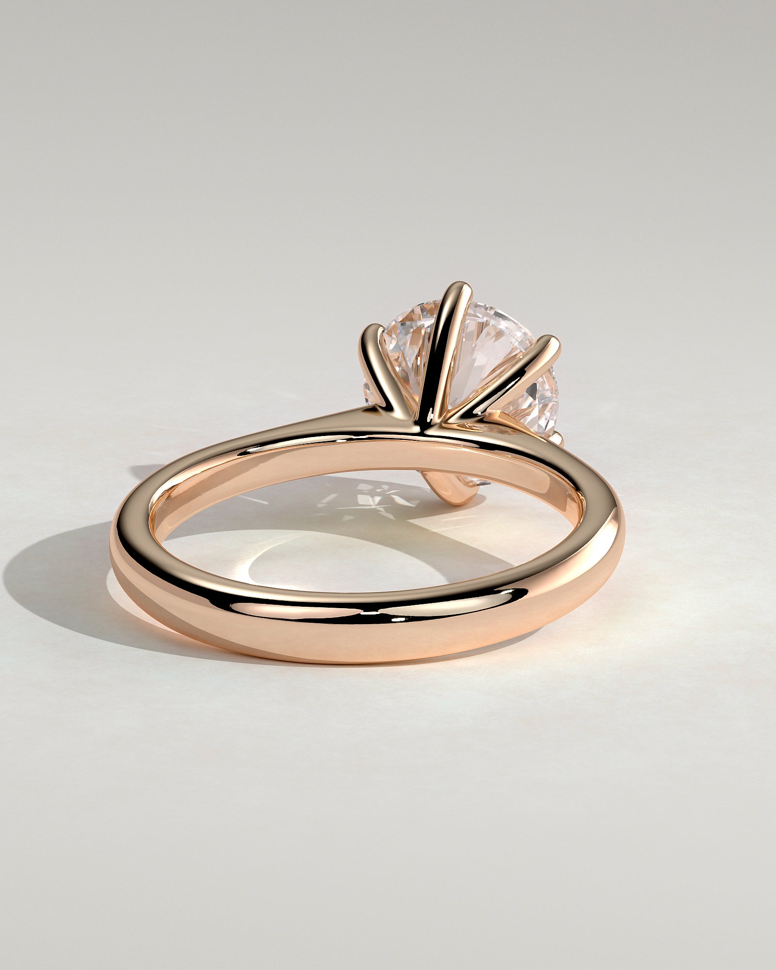 Jacqueline - Round Claw Solitaire with Solid Cathedral Low Setting Engagement Ring - Rose Gold - Rose Gold 2ct
