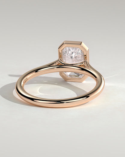 Imani - Emerald Bezel Solitaire with Cathedral High Setting Engagement Ring - Rose Gold